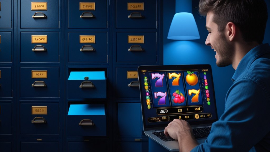 Ein junger Mann spielt an einem Laptop einen klassischen Online-Slot und gewinnt in USDT.